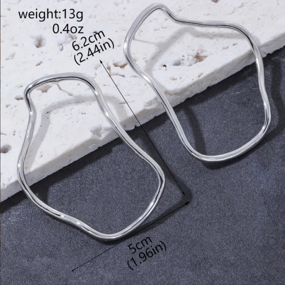 Gold Abstract Hoop Earrings (Also Available In Silver) - Picture 7 of 8